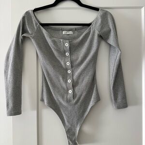 Privacy Please Gray Ribbed Bodysuit